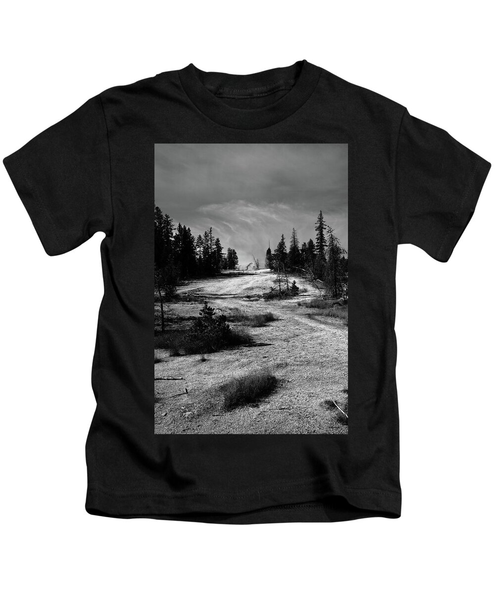 America Kids T-Shirt featuring the photograph Yellowstone Park - Mountain Slope 2009 BW by Frank Romeo