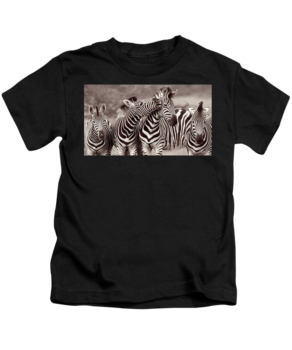  Kids T-Shirt featuring the mixed media Zebra Jam by Cindy Greenstein