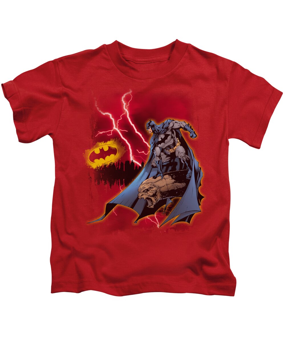 Batman Kids T-Shirt featuring the digital art Batman - Lightning Strikes by Brand A