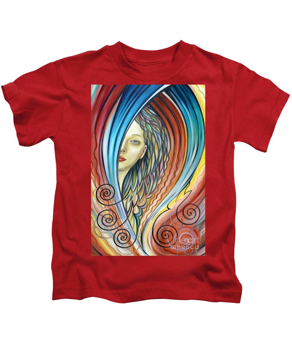 Woman Kids T-Shirt featuring the painting Illusive Water Nymph 240908 by Selena Boron