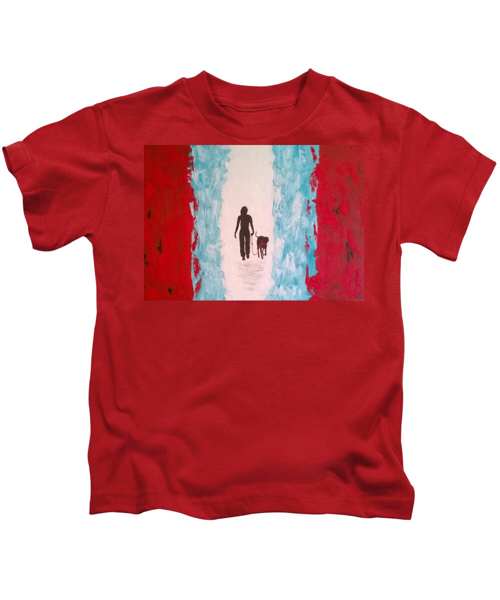 Acrylic On Canvas Kids T-Shirt featuring the painting Abstract walk by Aat Kuijpers