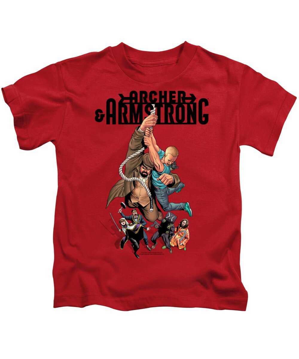  Kids T-Shirt featuring the digital art Archer And Armstrong - Hang In There by Brand A