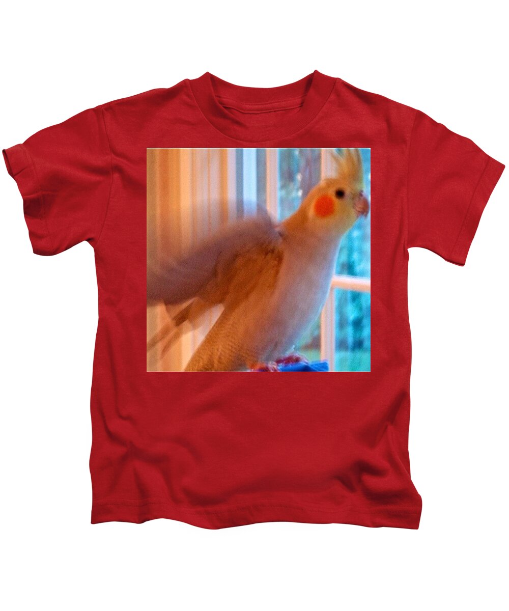 Cockatiel Kids T-Shirt featuring the photograph Aristotle says Shoot Quick by Anna Porter