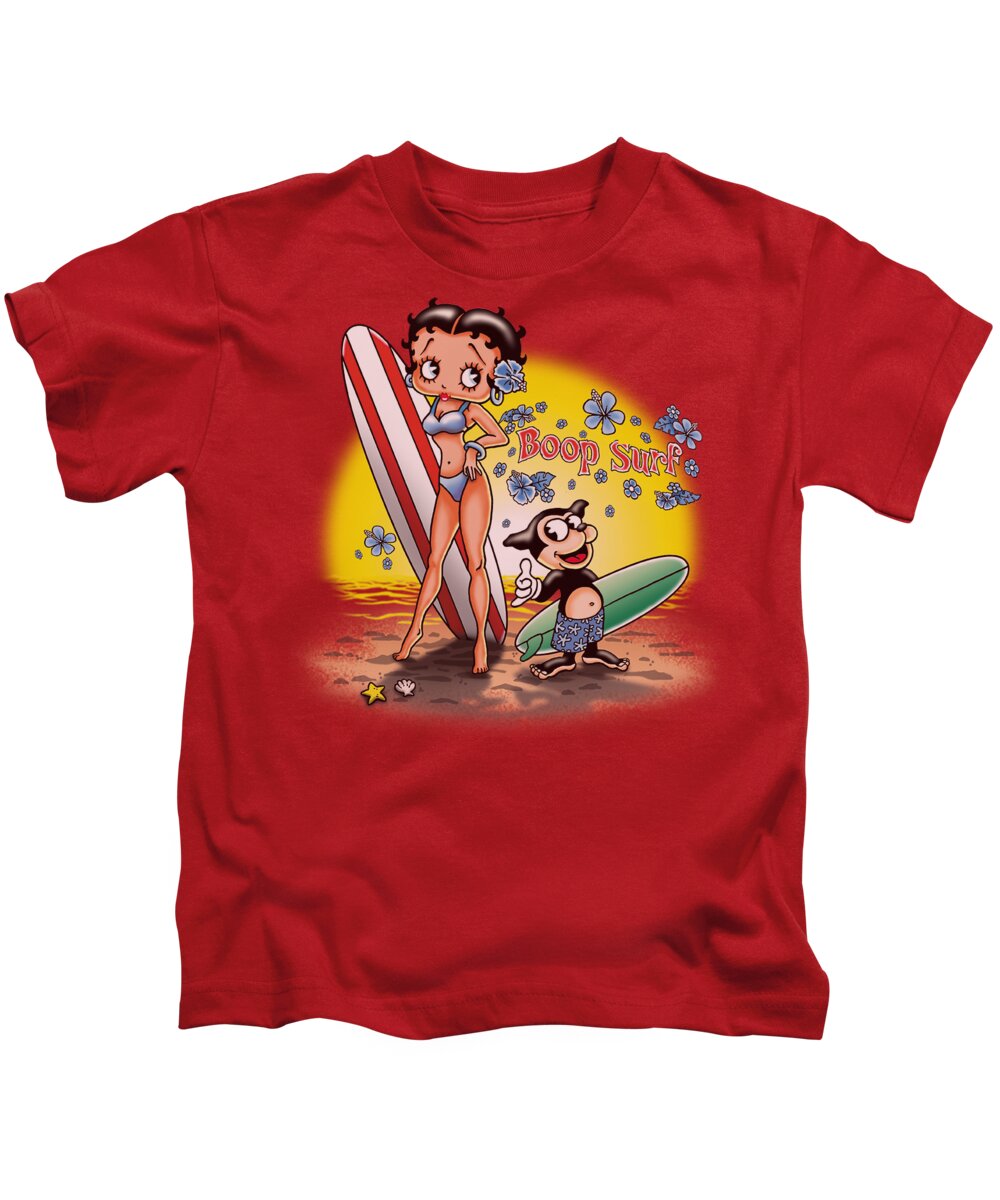 Betty Boop Kids T-Shirt featuring the digital art Boop - Surf by Brand A