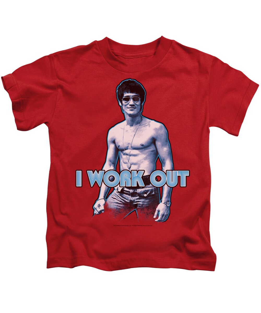Bruce Lee Kids T-Shirt featuring the digital art Bruce Lee - Lee Works Out by Brand A