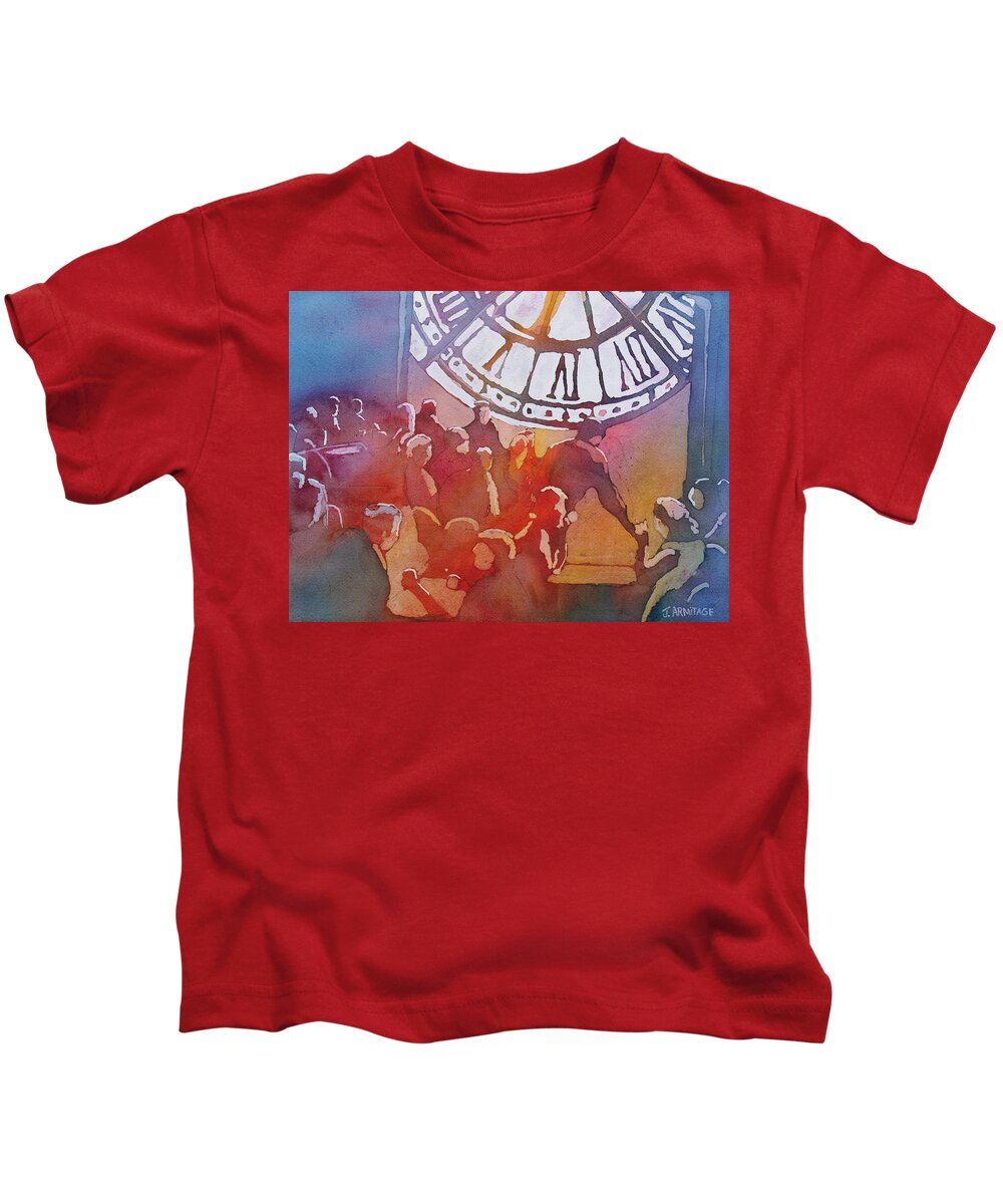 Paris Kids T-Shirt featuring the painting Clock Cafe by Jenny Armitage
