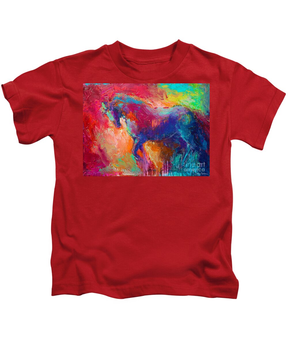 Contemporary Horse Painting Kids T-Shirt featuring the painting Contemporary vibrant horse painting by Svetlana Novikova