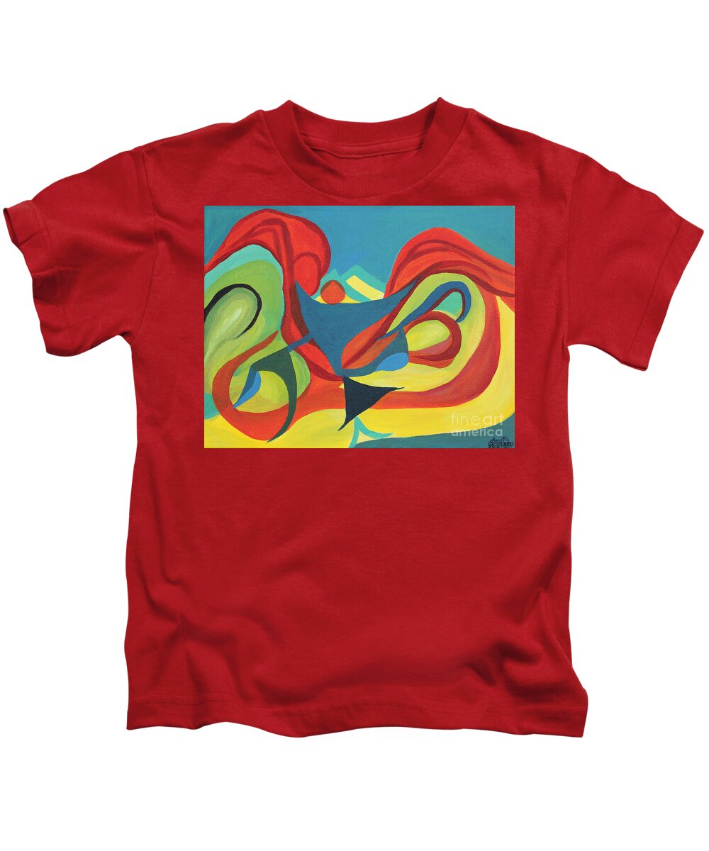Abstract Kids T-Shirt featuring the painting Dancing Child by Annette M Stevenson