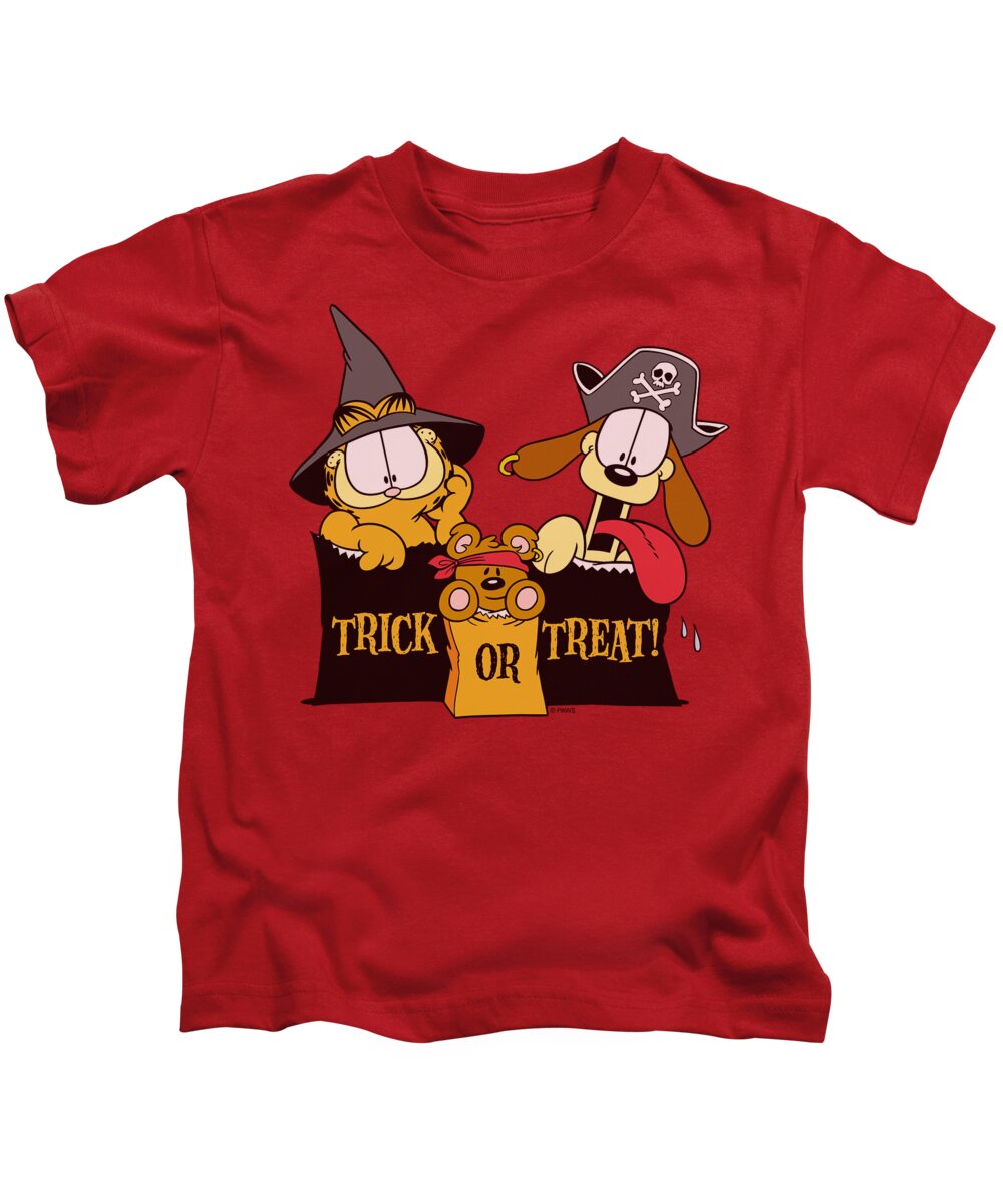 Garfield Kids T-Shirt featuring the digital art Garfield - Trick Or Treat by Brand A