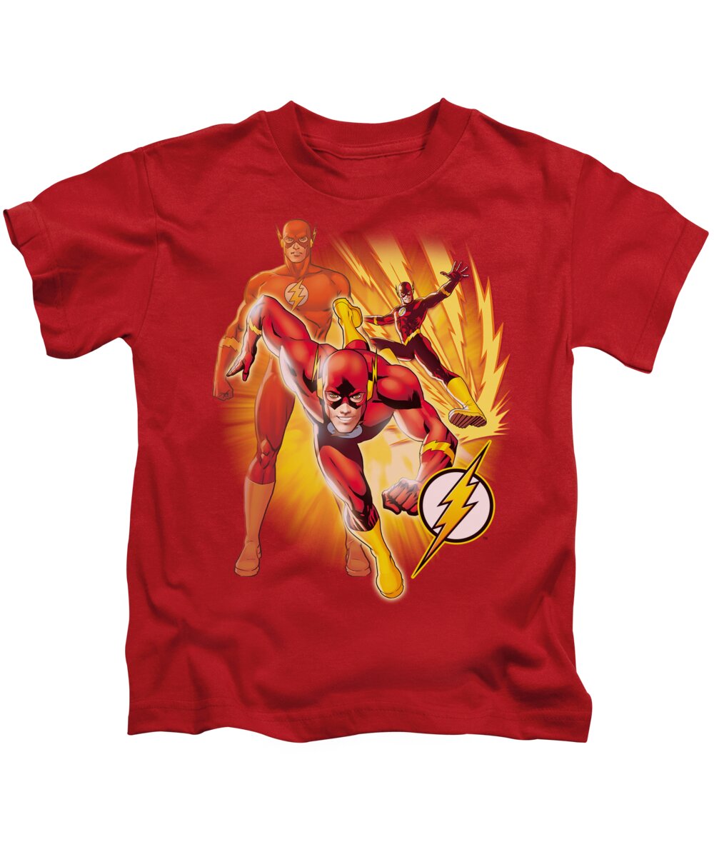 Justice League Of America Kids T-Shirt featuring the digital art Jla - Flash Collage by Brand A