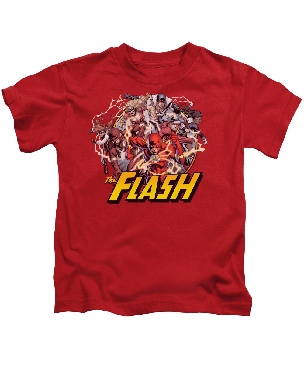 Justice League Of America Kids T-Shirt featuring the digital art Jla - Flash Family by Brand A