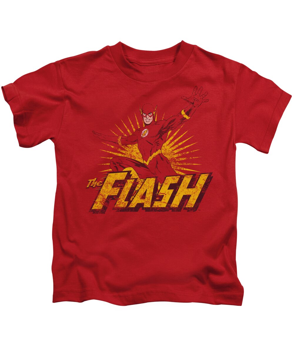 Justice League Of America Kids T-Shirt featuring the digital art Jla - Flash Rough Distress by Brand A