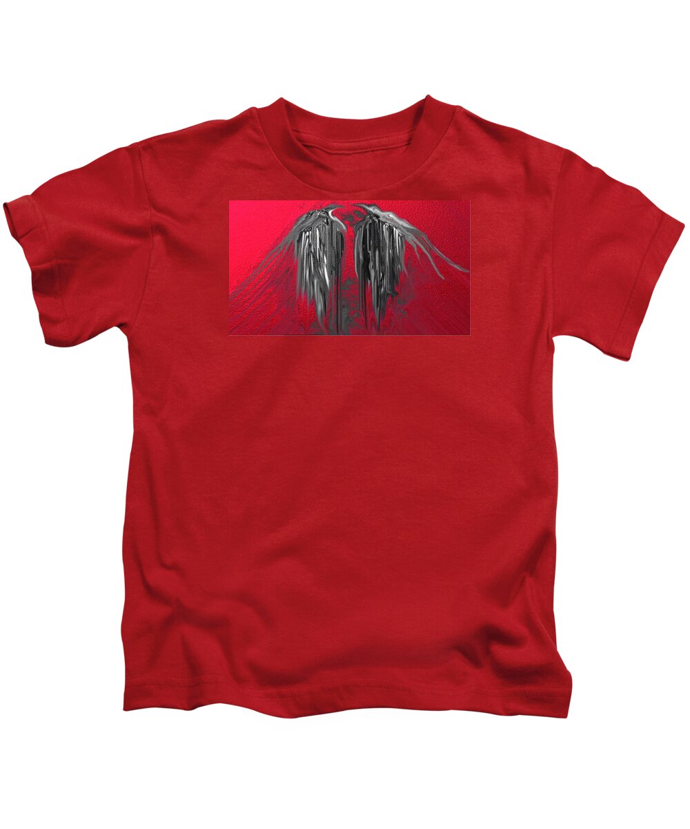 Birds Kids T-Shirt featuring the painting Metal wings by Frances Lewis