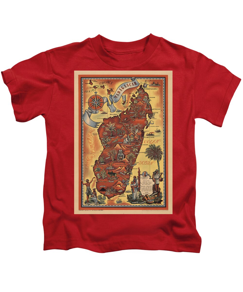 Madagascar Kids T-Shirt featuring the photograph Map of Madagascar 1952 by Andrew Fare