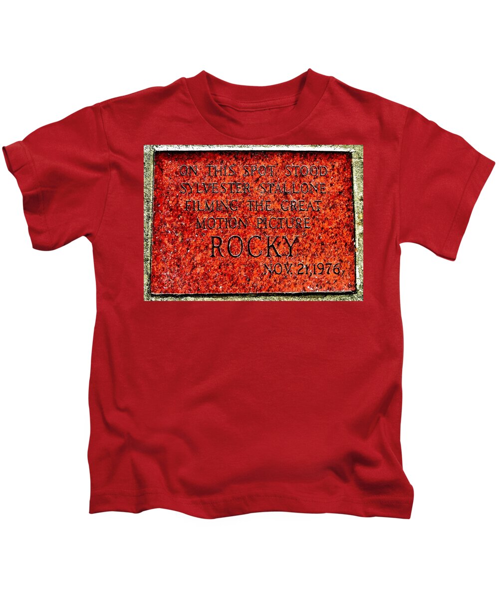 Rocky Kids T-Shirt featuring the photograph Pats Steaks - Rocky Plaque by Benjamin Yeager