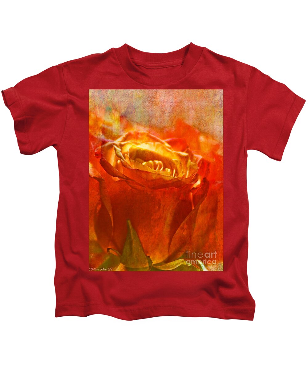 Nature Kids T-Shirt featuring the photograph Peach and Yellow Rose - Digital Paint #2 by Debbie Portwood