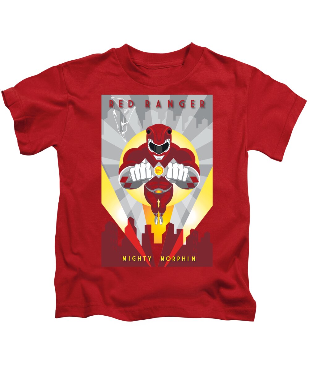  Kids T-Shirt featuring the digital art Power Rangers - Red Deco by Brand A