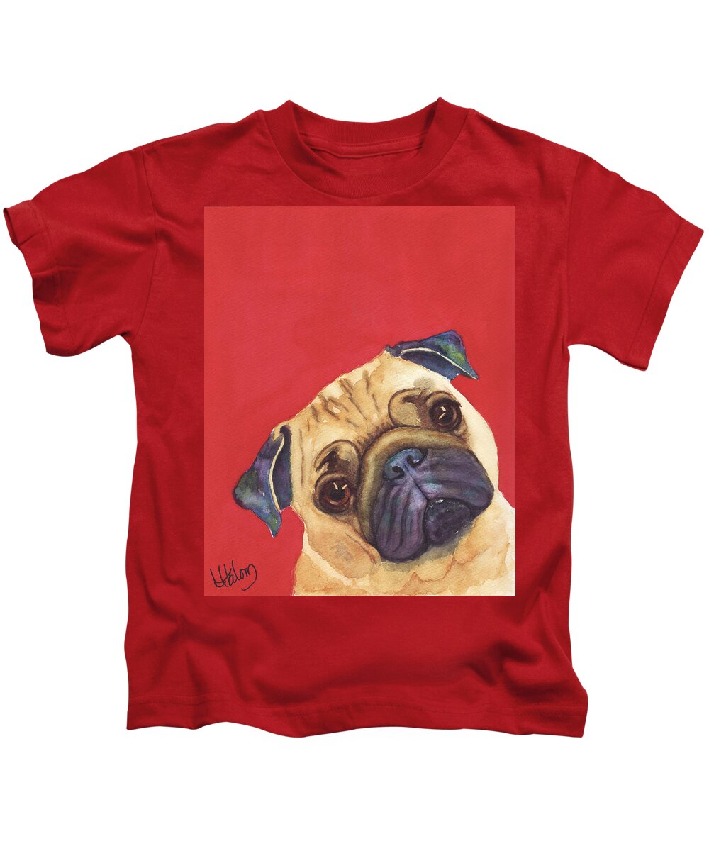 Pug Painting Kids T-Shirt featuring the painting Pug 2 by Greg and Linda Halom