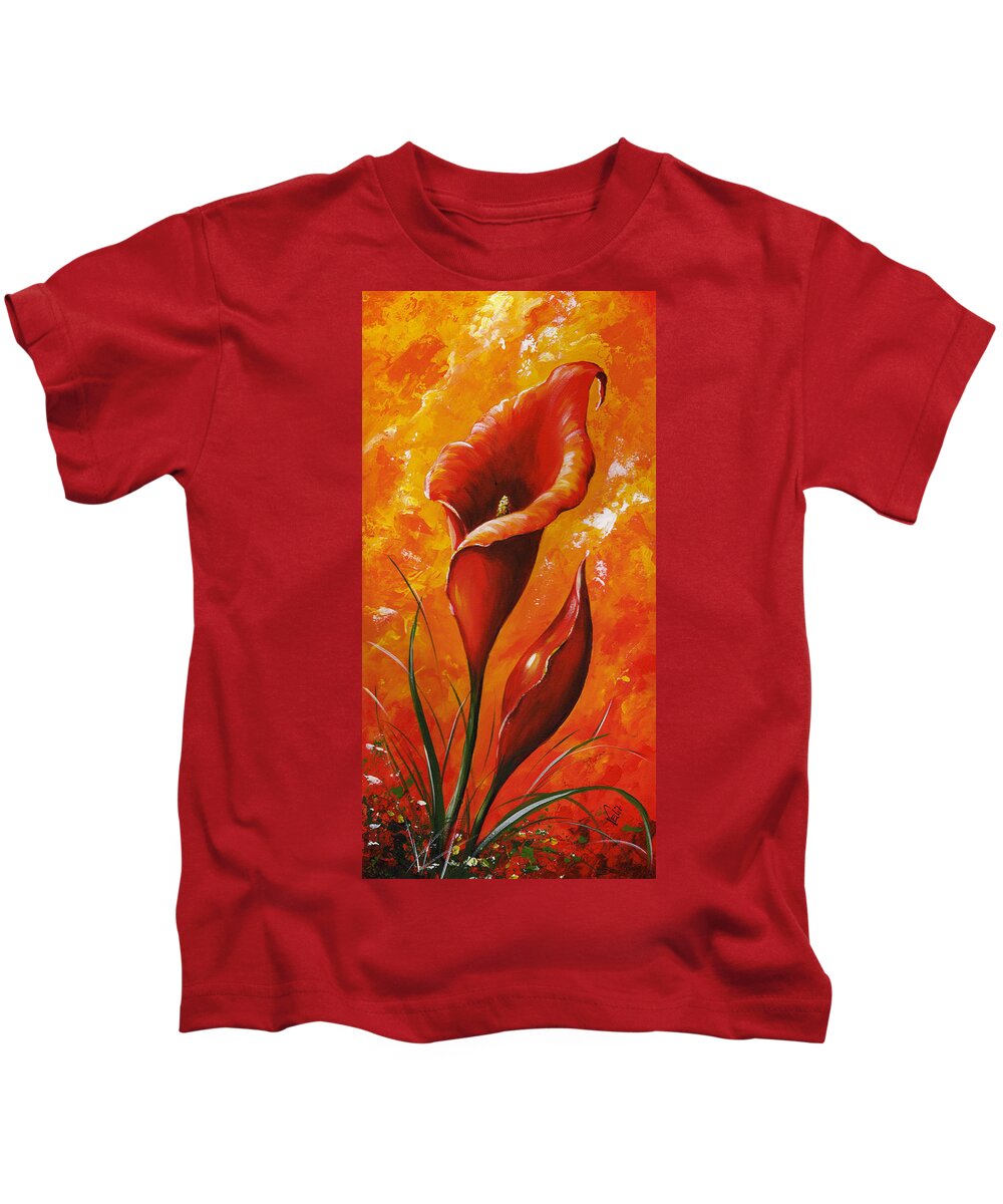 Art Kids T-Shirt featuring the painting Red kala 025 by Edit Voros