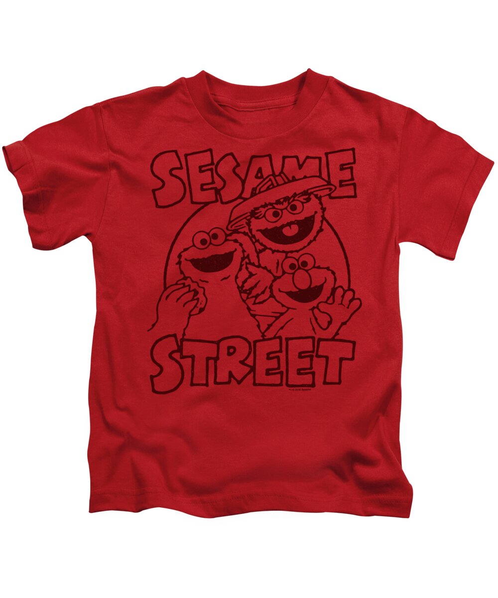  Kids T-Shirt featuring the digital art Sesame Street - Group Crunch by Brand A