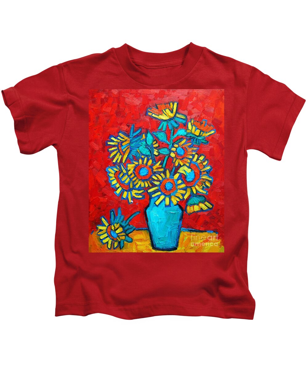 Sunflowers Kids T-Shirt featuring the painting Sunflowers Bouquet by Ana Maria Edulescu