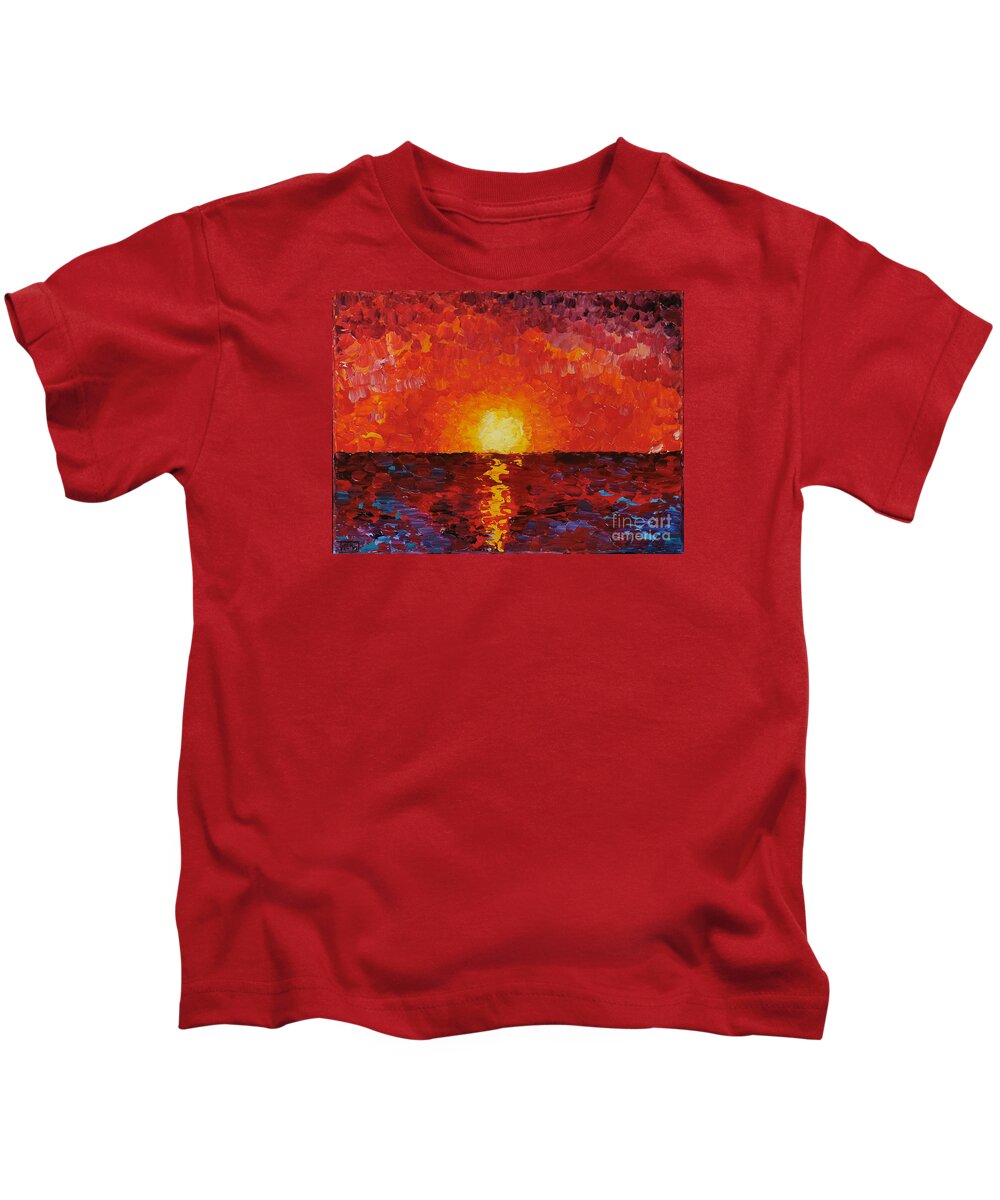 Sunset Kids T-Shirt featuring the painting Sunset by Teresa Wegrzyn