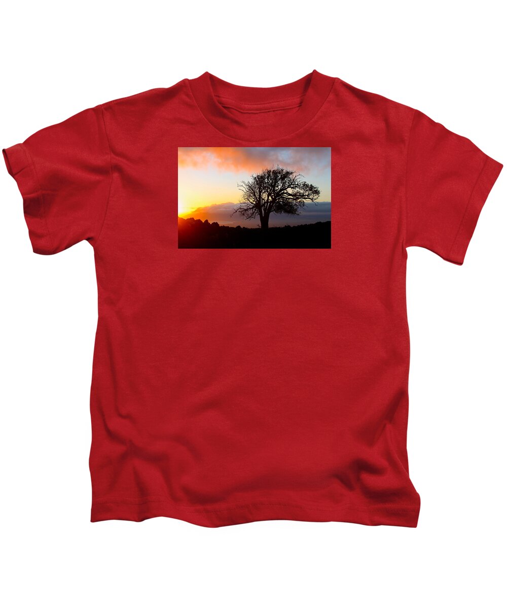 .sunset Kids T-Shirt featuring the photograph Sunset Tree In Maui by Venetia Featherstone-Witty
