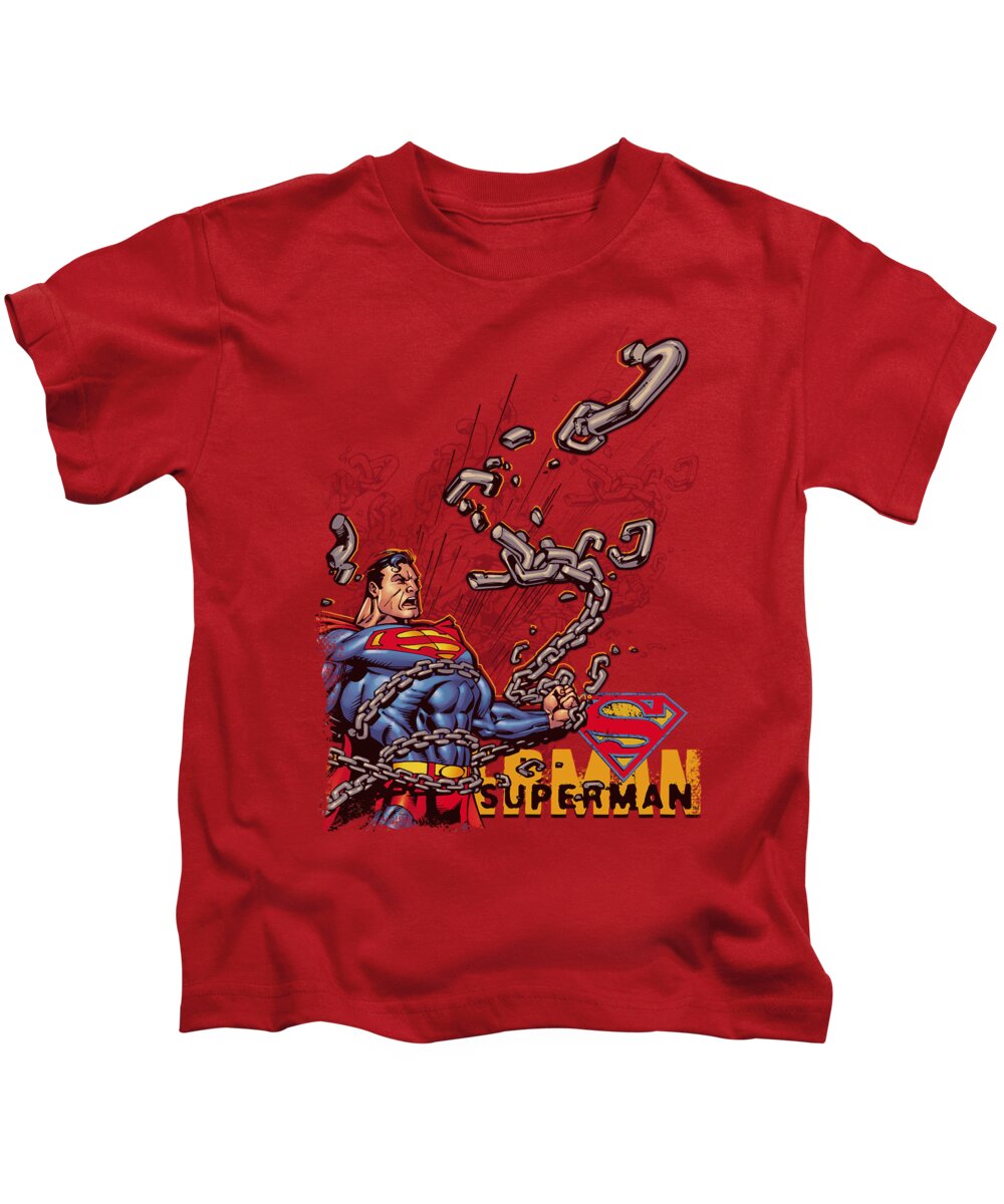 Superman Kids T-Shirt featuring the digital art Superman - Breaking Chains by Brand A