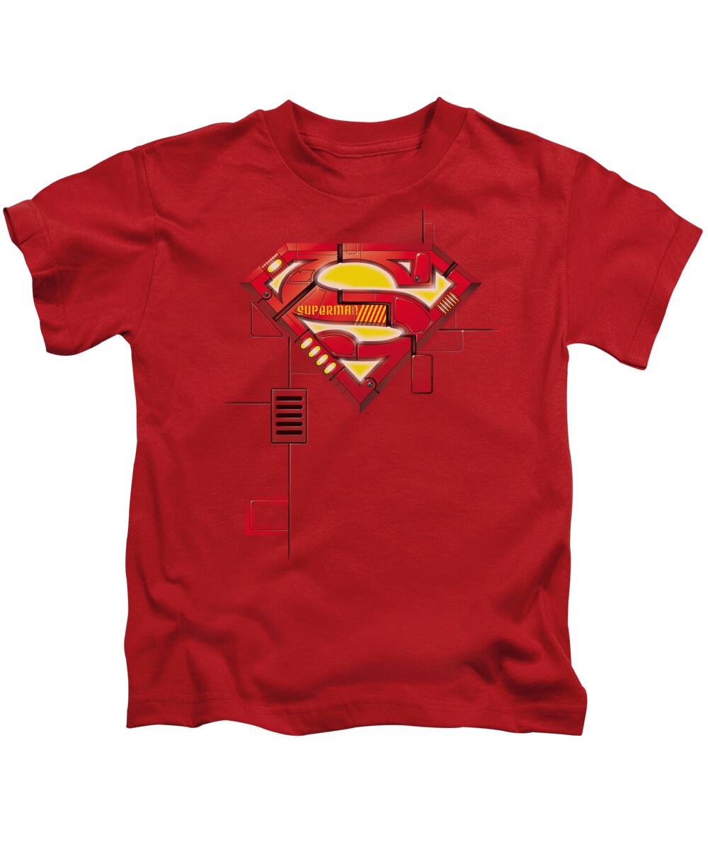 Superman Kids T-Shirt featuring the digital art Superman - Super Mech Shield by Brand A