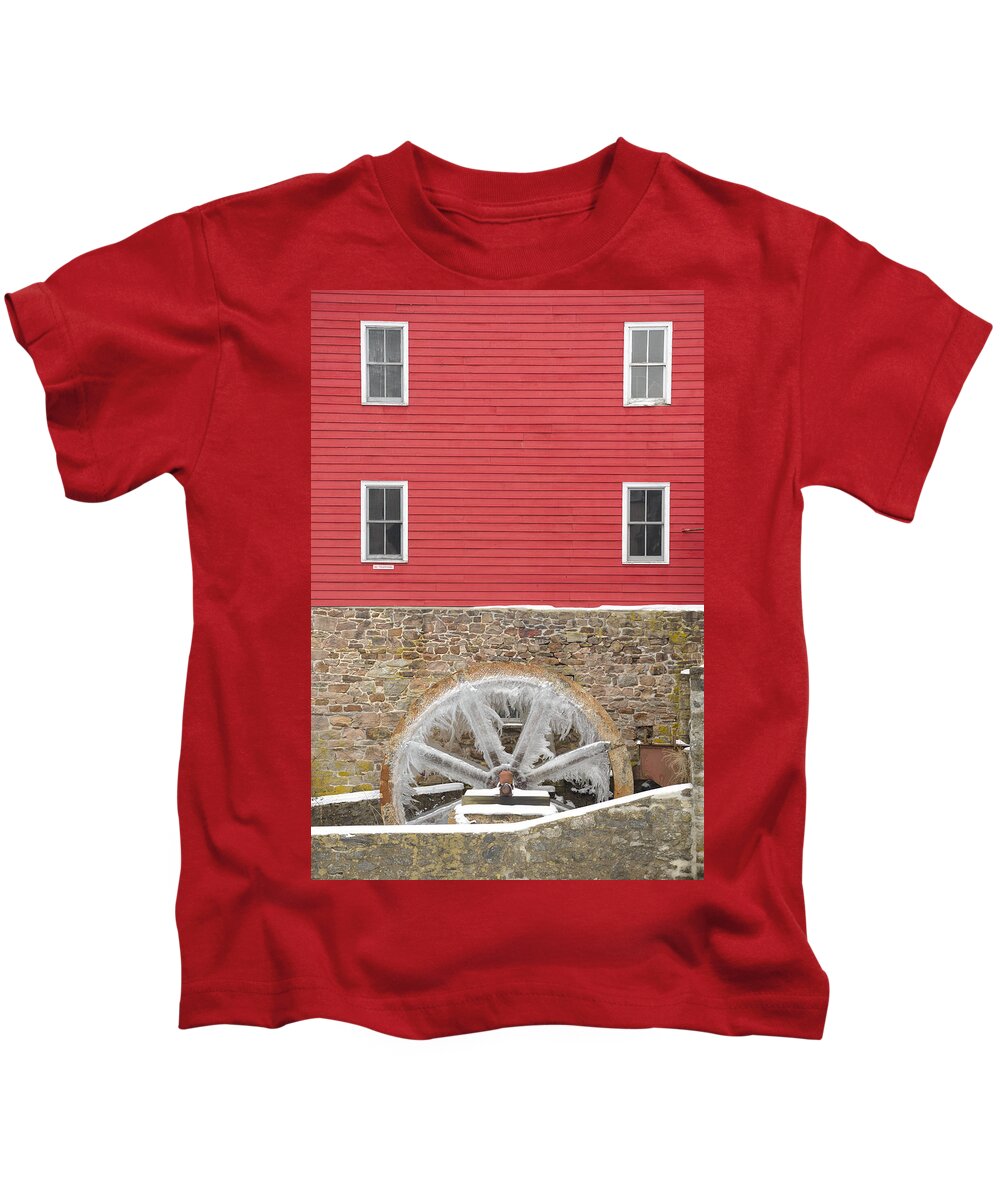 Mill Kids T-Shirt featuring the photograph The Frozen Wheel by Mark Rogers
