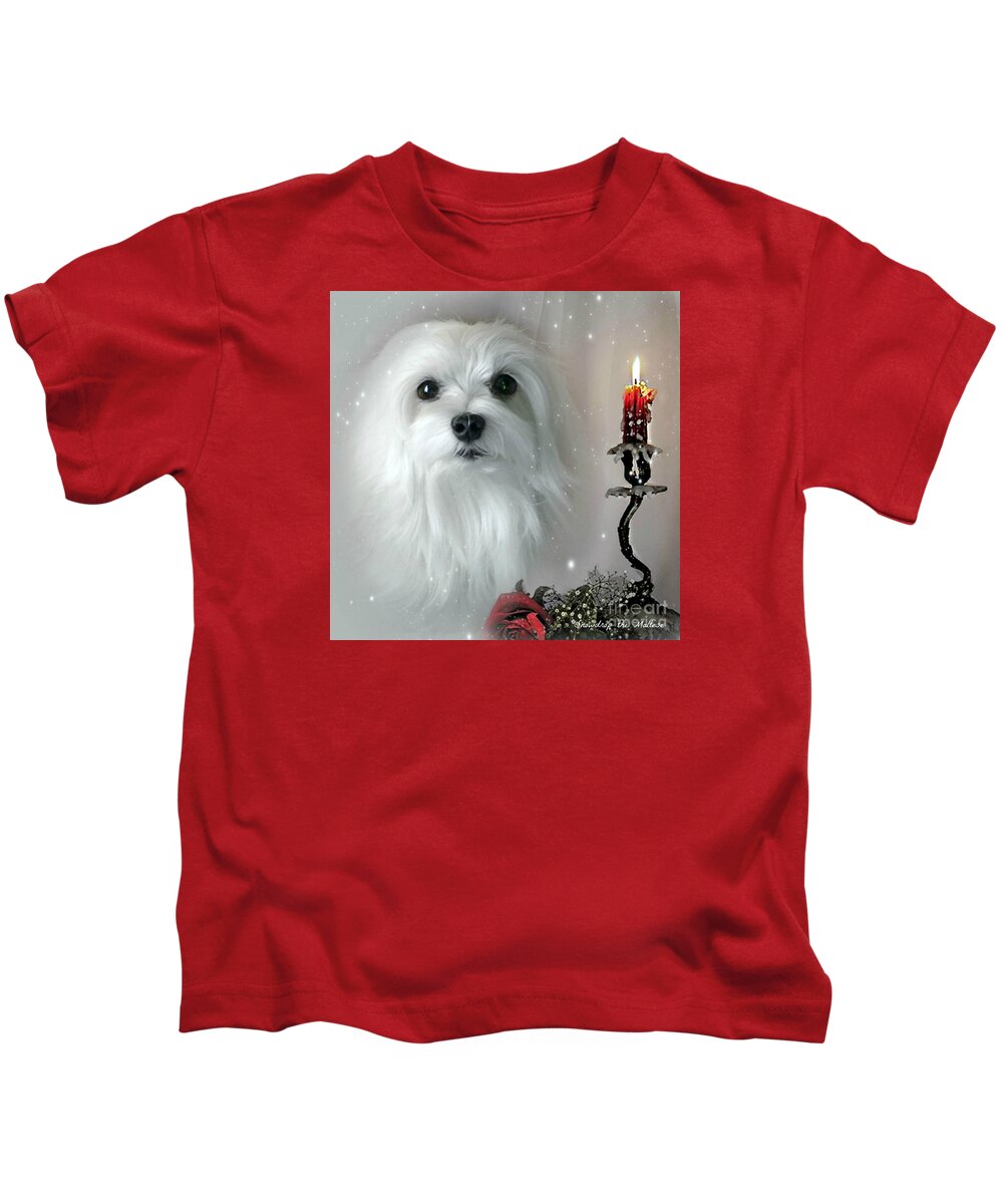 Maltese Dog Kids T-Shirt featuring the mixed media The Light in my Life by Morag Bates