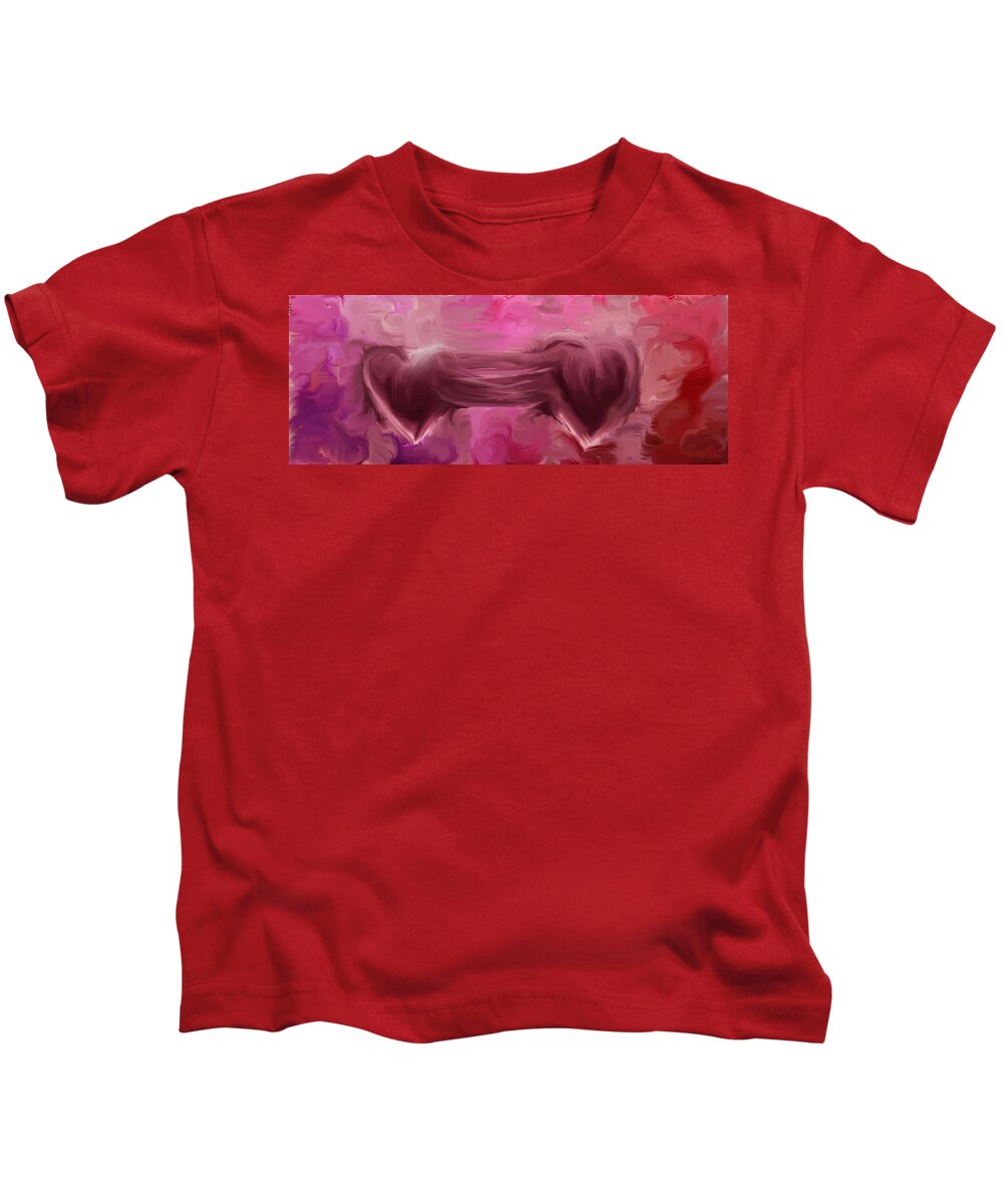 Two Hearts Beat As One Kids T-Shirt featuring the digital art Two Hearts Beat As One by Linda Sannuti