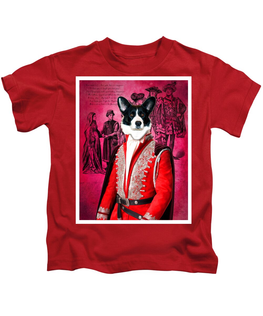 Cardigan Welsh Corgi Kids T-Shirt featuring the painting Welsh Corgi Cardigan - Cardigan Welsh Corgi Art Canvas Print by Sandra Sij