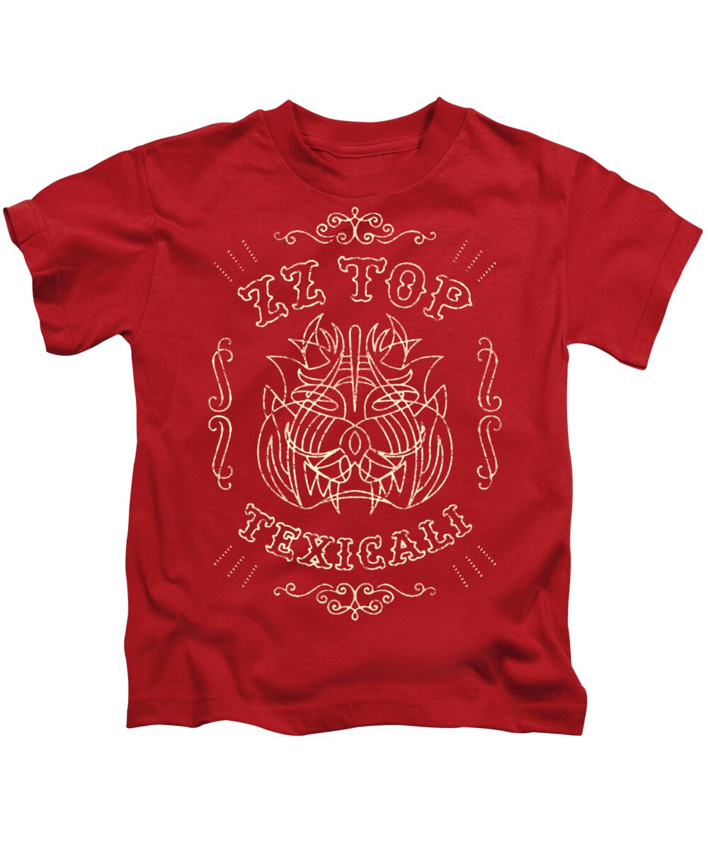 Red Background Kids T-Shirt featuring the digital art Zz Top - Texicali Demon by Brand A