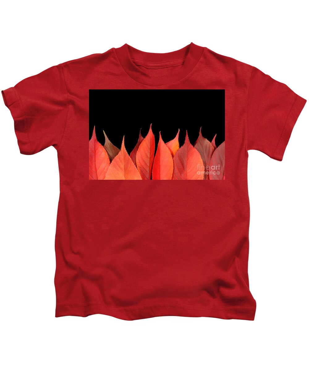 Flames Kids T-Shirt featuring the photograph Red autumn leaves on edge by Simon Bratt