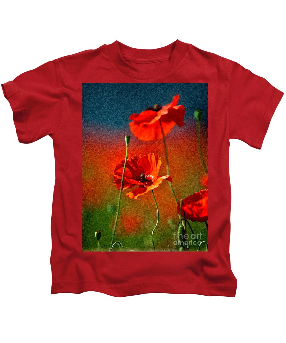Poppy Kids T-Shirt featuring the painting Red Poppy Flowers 08 by Nailia Schwarz