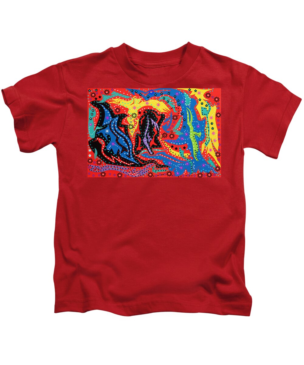 Abstract Art Kids T-Shirt featuring the mixed media The Stars At Night by Robert Margetts