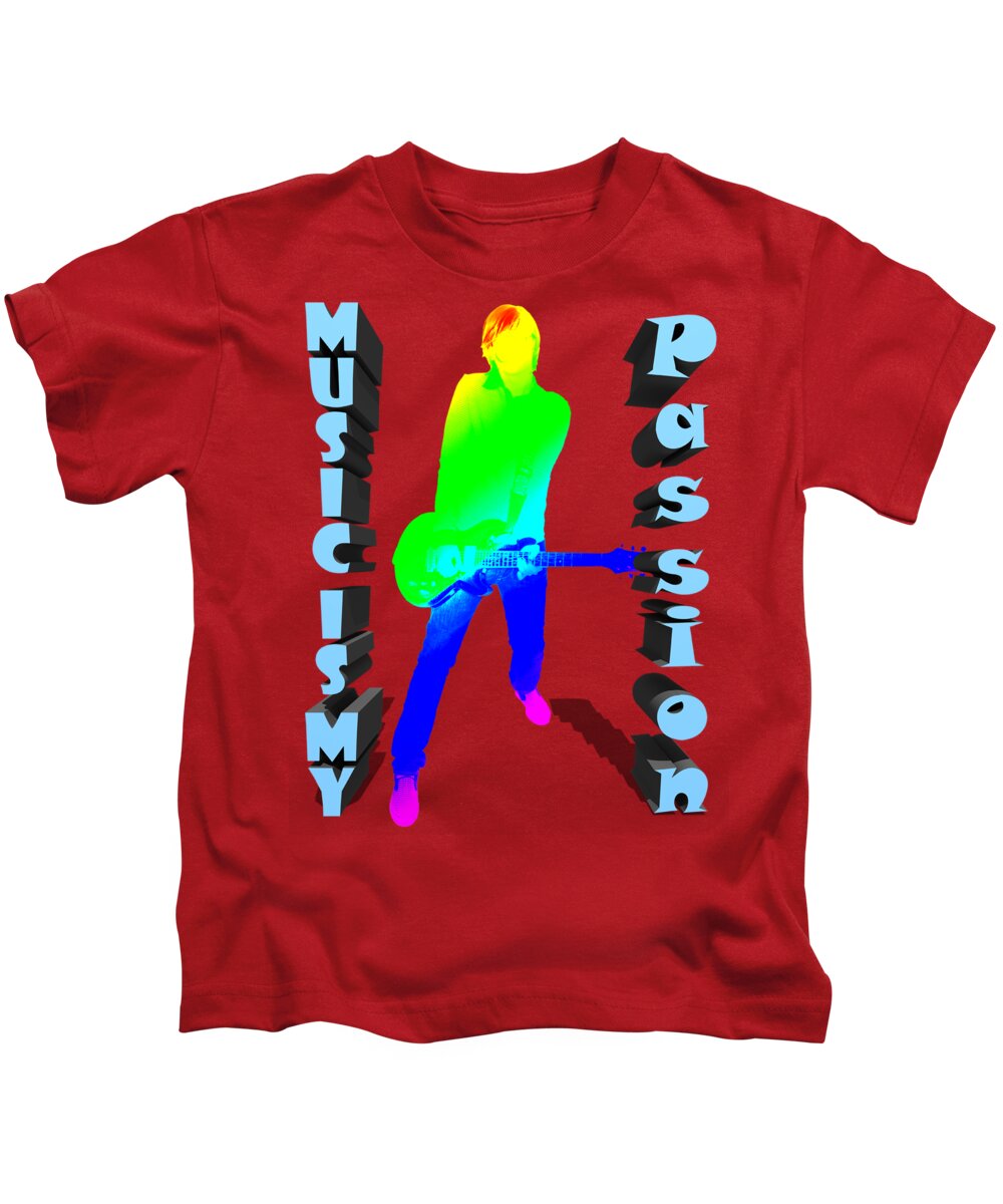 Red Kids T-Shirt featuring the digital art Music is my passion by Ilan Rosen
