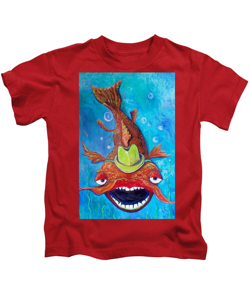 Fish Kids T-Shirt featuring the painting Catfish Clyde #1 by Vickie Scarlett-Fisher