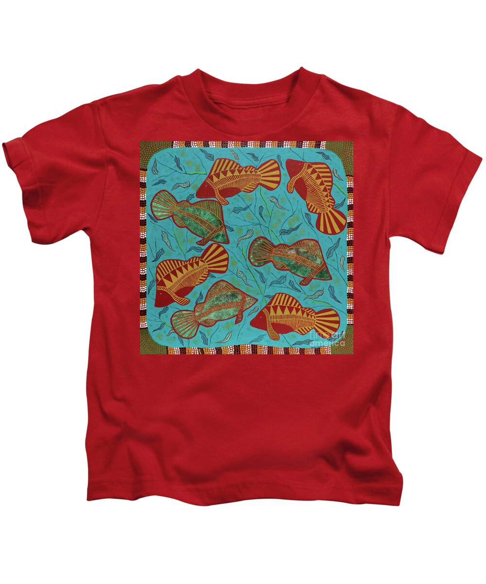 Fish Kids T-Shirt featuring the painting Large Barramundi Swimming #1 by Clifford Madsen