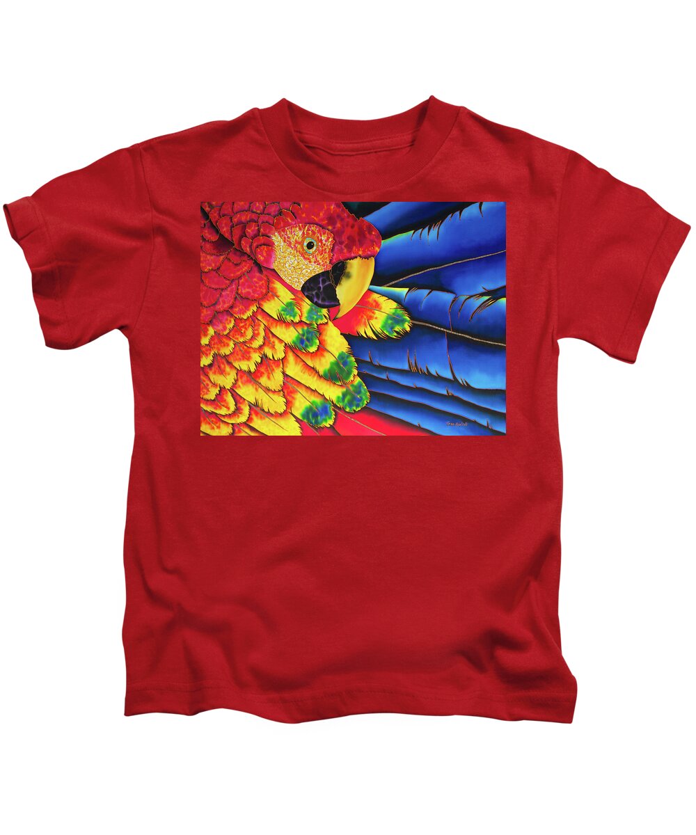 Scarlet Macaw Kids T-Shirt featuring the painting Scarlet Macaw #1 by Daniel Jean-Baptiste