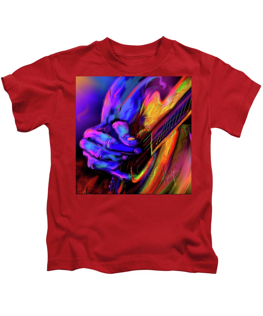 Guitar Kids T-Shirt featuring the painting Unplugged by DC Langer