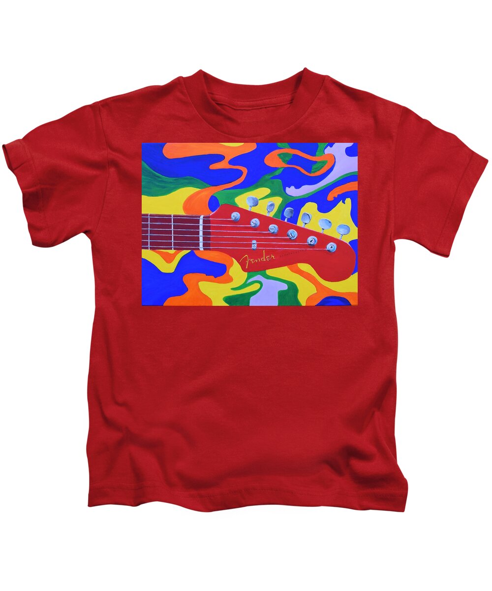 Fender Kids T-Shirt featuring the painting 60's Fender by Celene Terry