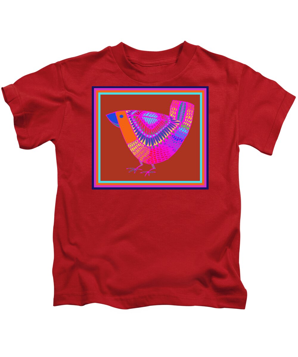 Folk Art Bird Kids T-Shirt featuring the digital art Agridulce Folk Art Bird by Vagabond Folk Art - Virginia Vivier
