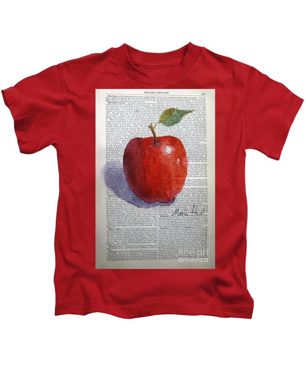 Antique Paper Kids T-Shirt featuring the painting Kattywompus Apple on Antique Paper by Maria Hunt