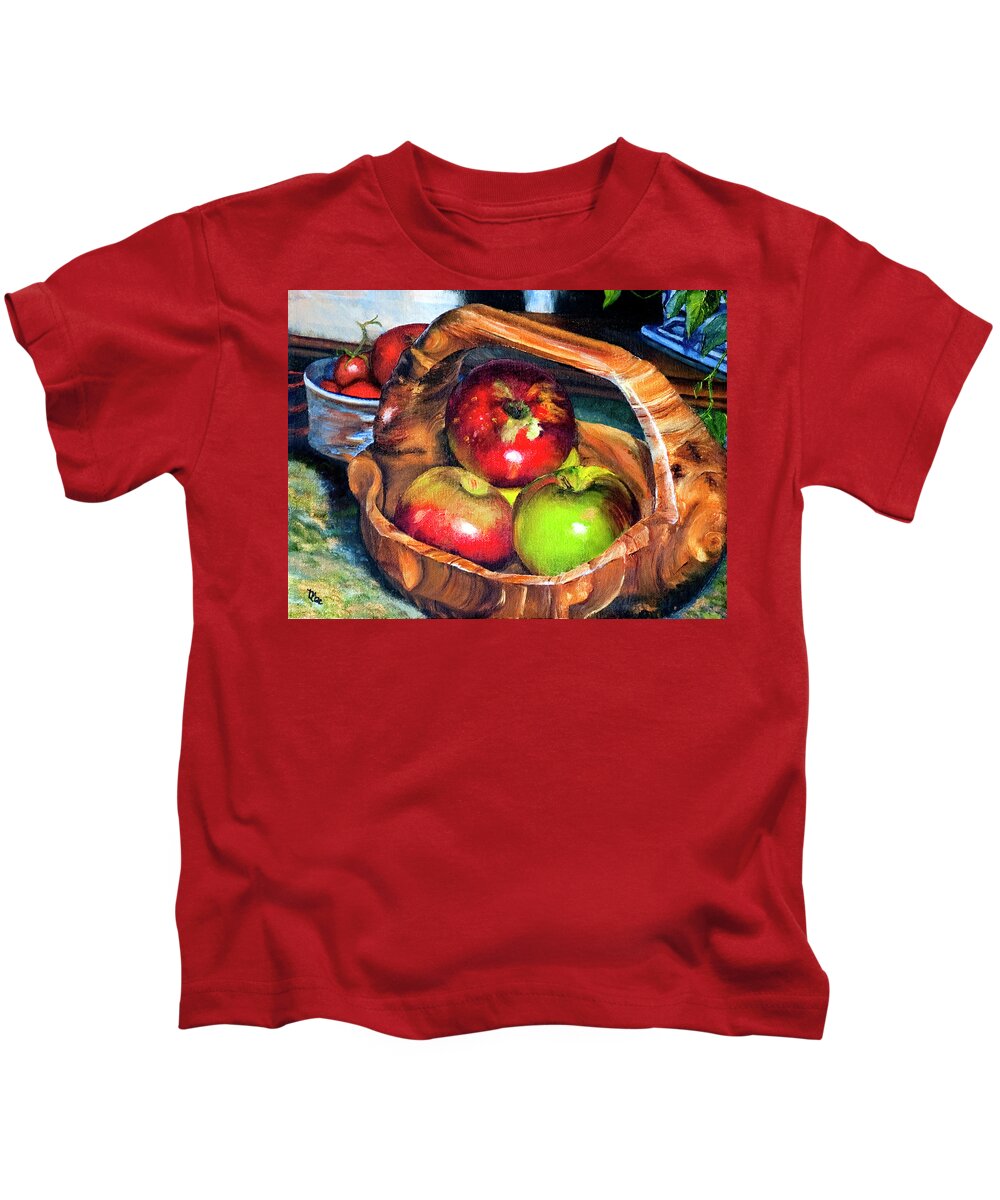 Still Life Kids T-Shirt featuring the painting Apples in a Burled Bowl by Terry R MacDonald
