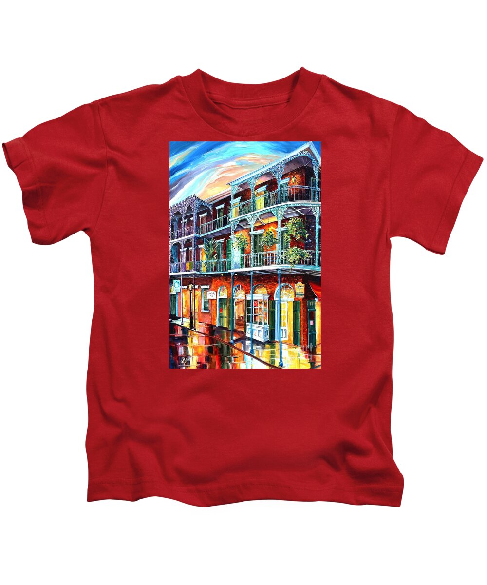New Orleans Kids T-Shirt featuring the painting Balconies on St. Peter Street by Diane Millsap