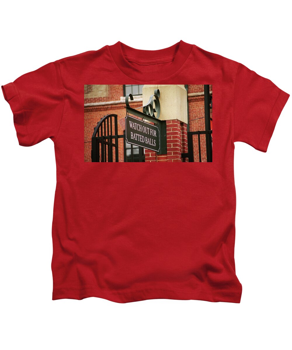 America Kids T-Shirt featuring the photograph Baseball Warning by Frank Romeo