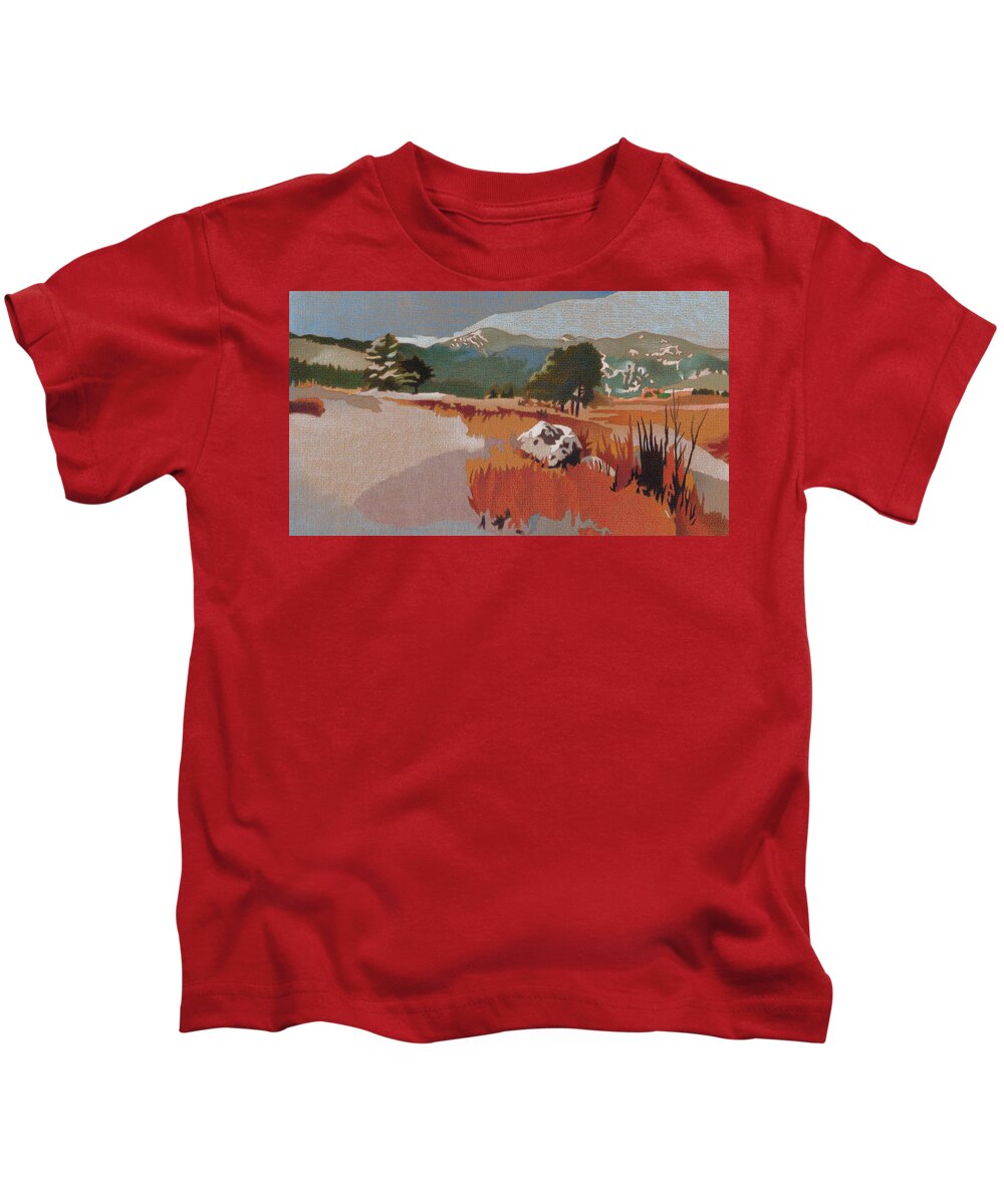 Art Kids T-Shirt featuring the drawing Bergen Peak First Snow by Dan Miller