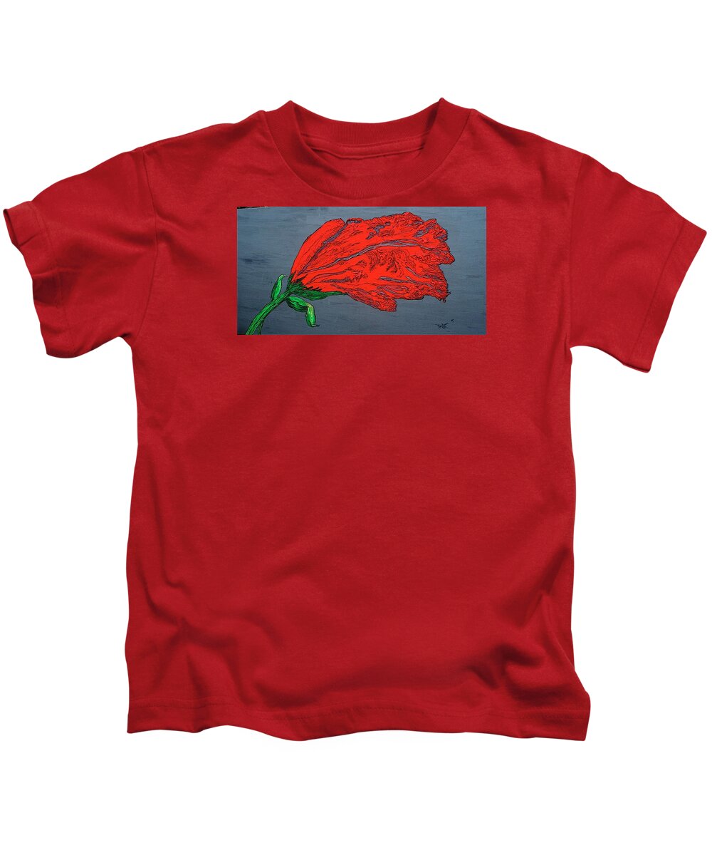 Big Kids T-Shirt featuring the painting Big Red Floral by Kenlynn Schroeder
